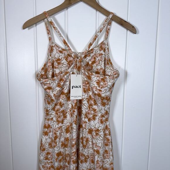 Pact Women's Fit & Flare Midi Dress Large Cream Orange Floral Organic Cotton NWT - Picture 4 of 15